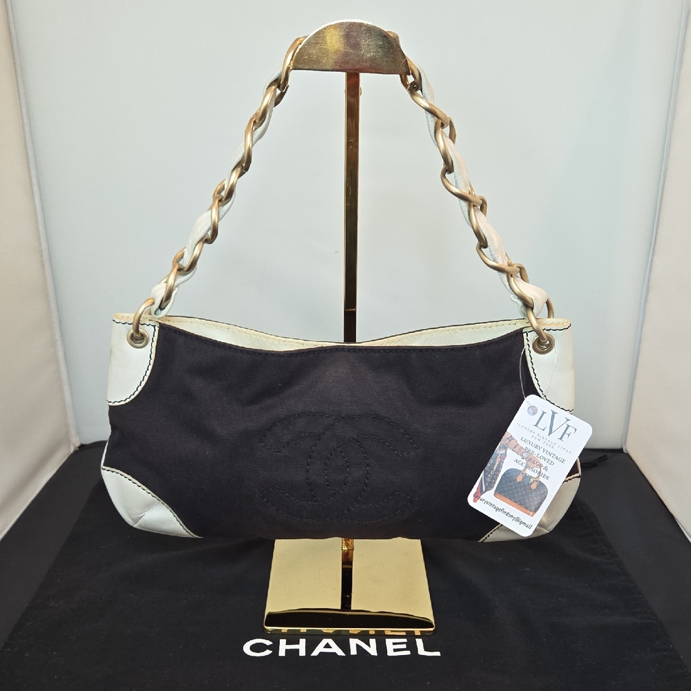 CHANEL canvas/leather 2002 CC 'Olsen' shoulder bag- excellent condtion